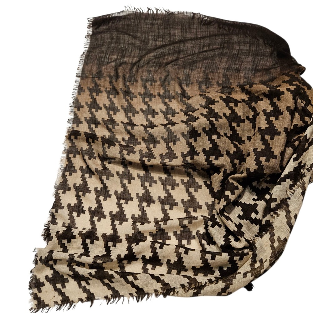 Houndstooth Scarf Beige Brown Women Fashion Accessory Wrap‎ Lightweight Shawl - Picture 2 of 4